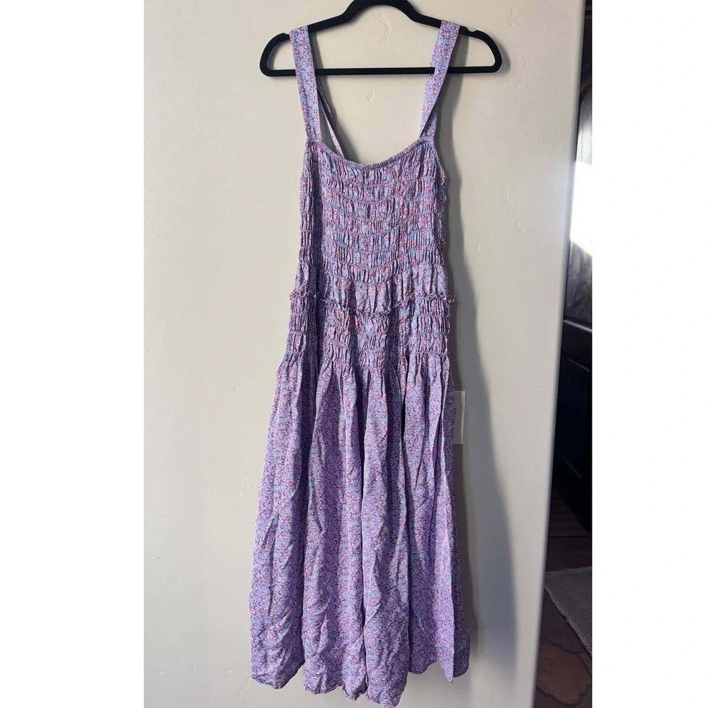 J Crew Floral Smocked Midi Dress Summer Fields Print Boho Resortwear Coquette M